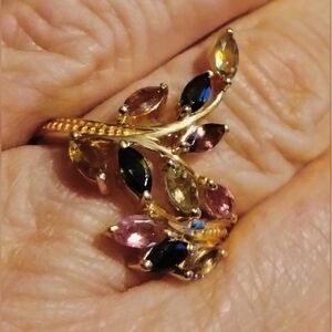 Multi Tourmaline Bypass Ring in Vermeil Yellow Gold Over Sterling Silver